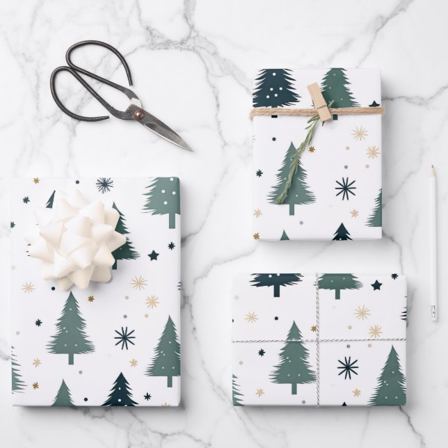 Hoja De Papel De Regalo Árbol de Navidad Verde Simple (Anverso)