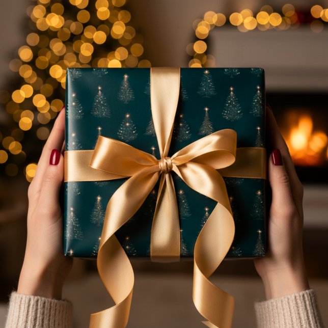Hoja De Papel De Regalo Árbol de Navidad Verde y Oro (Subido por el creador)