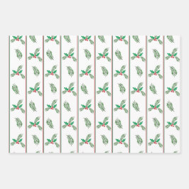 Hoja De Papel De Regalo Árbol de Navidad y bayas con rayas