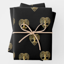 Árbol de oro de la vida patrón negro del corazón