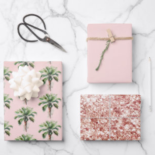 Hoja De Papel De Regalo Árbol de palma tropical rosa Rubor