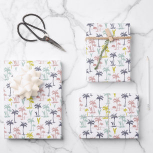 Hoja De Papel De Regalo Árbol de palmeras pastel por el patrón de playa