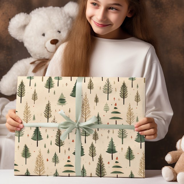 Hoja De Papel De Regalo Árbol De Pino De Crema Sencillo Dibujado A Mano (Subido por el creador)