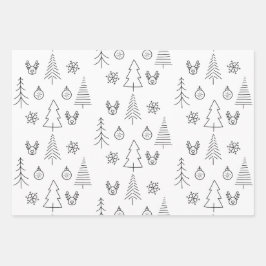 Hoja De Papel De Regalo Árbol De Pino minimalista De Navidades Blancos Y N