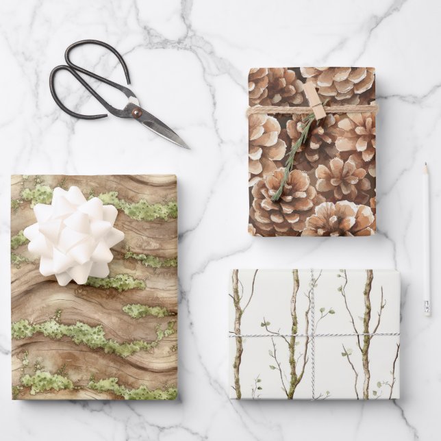 Hoja De Papel De Regalo Árbol marrón verde (Anverso)