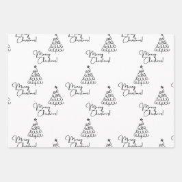 Hoja De Papel De Regalo Árbol minimalista De Navidad Negro Y Blanco