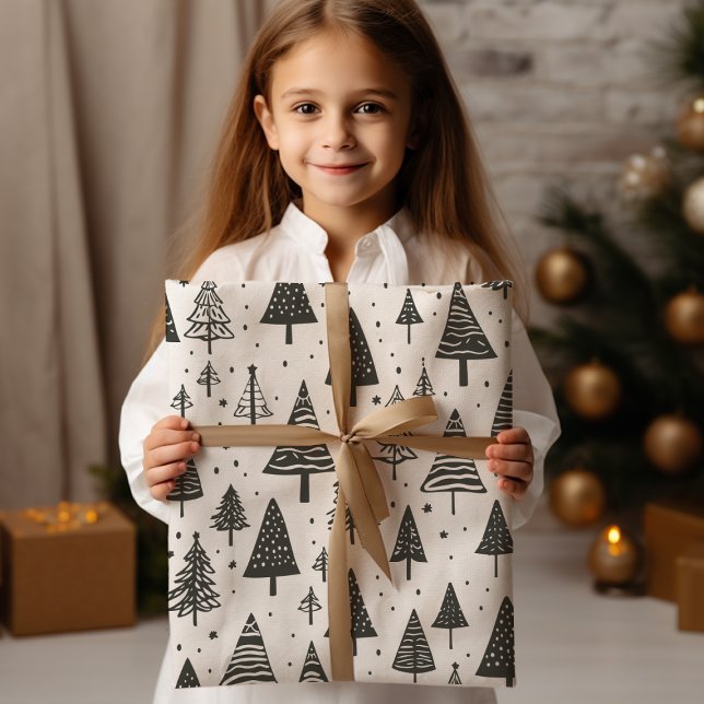 Hoja De Papel De Regalo Árbol moderno de Navidad Blanco y Negro (Subido por el creador)