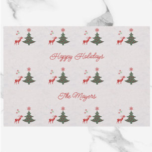Hoja De Papel De Regalo Árbol navideño de vacaciones de bonito y reno rojo