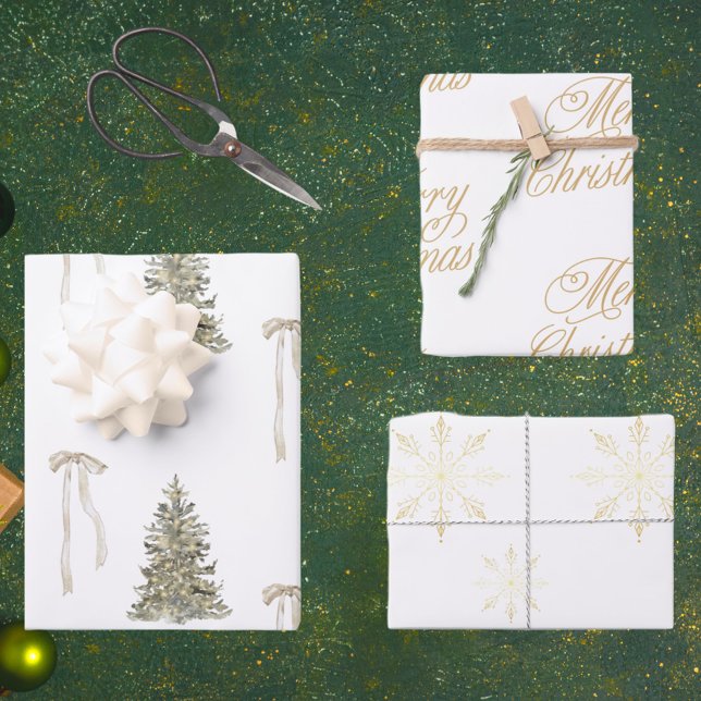 Hoja De Papel De Regalo Árbol navideño moderno y lindo patrón de arco (Subido por el creador)