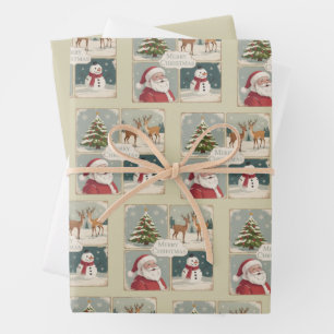 Hoja De Papel De Regalo Árbol Retro Feliz Navidad Santa Claus Vintage