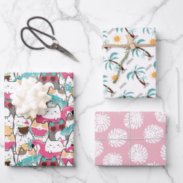 Hoja De Papel De Regalo Árbol tropical del gato de verano