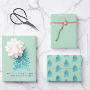 Hoja De Papel De Regalo Árboles acuarela Dibujo Feliz Navidad