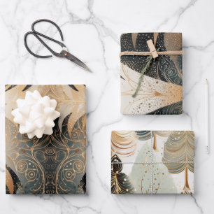 Hoja De Papel De Regalo Árboles De Cobre En Un Diseño De Patrón Forestal