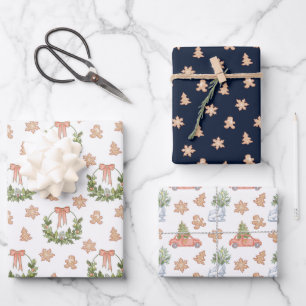 Hoja De Papel De Regalo Árboles de corona navideña festivos y pan de jengi