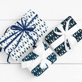 Hoja De Papel De Regalo Árboles de invierno azul de la marina