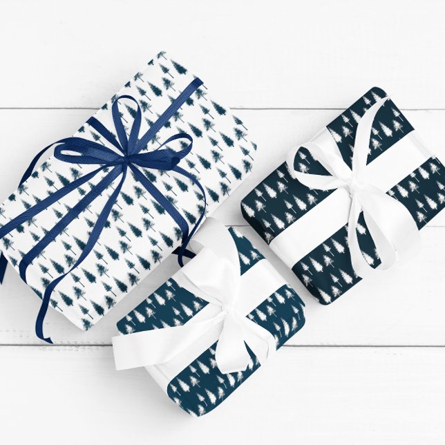 Hoja De Papel De Regalo Árboles de invierno azul de la marina (Subido por el creador)