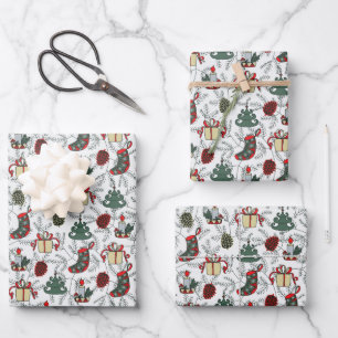 Hoja De Papel De Regalo Árboles de Navidad alegres Velas de Navidad Vintag