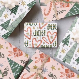 Hoja De Papel De Regalo Árboles de Navidad, caramelos y regalos