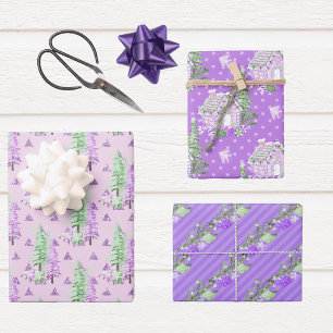 Hoja De Papel De Regalo Árboles de Navidad Coloridos Purpura Fiesta