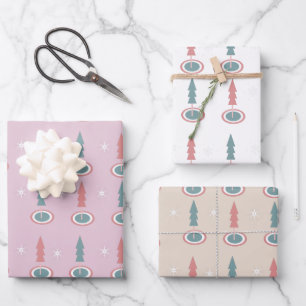 Hoja De Papel De Regalo Árboles de Navidad Copos de nieve Pap Verde Rosa