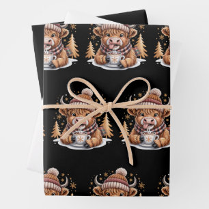 Hoja De Papel De Regalo Árboles de Navidad de Vaca de las Tierras Altas Li