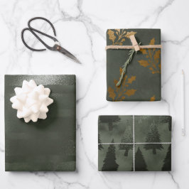 Hoja De Papel De Regalo Árboles de Navidad Elegantes de Lujo Verde Oro