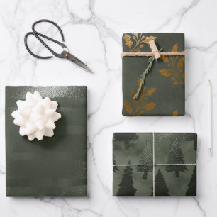 Hoja De Papel De Regalo Árboles de Navidad Elegantes de Lujo Verde Oro