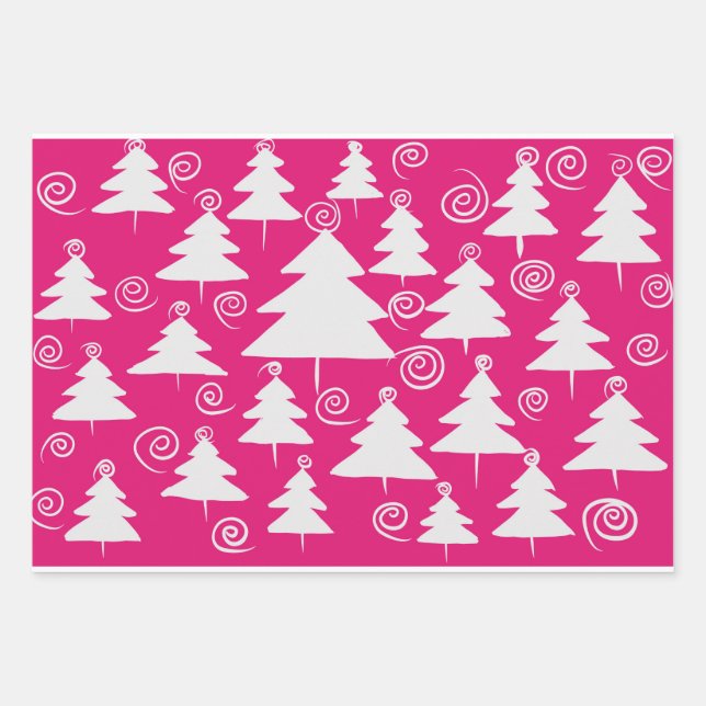 Hoja De Papel De Regalo Árboles de Navidad en rosa (Anverso)