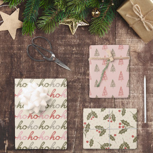 Hoja De Papel De Regalo Árboles de Navidad, Holly & Hoho Calligraphy