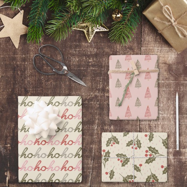 Hoja De Papel De Regalo Árboles de Navidad, Holly & Hoho Calligraphy (Subido por el creador)