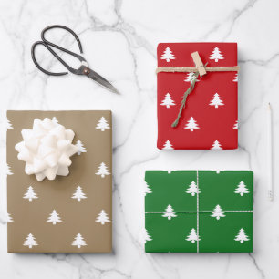 Hoja De Papel De Regalo Árboles de Navidad kraft blanco verde rojo blanco 