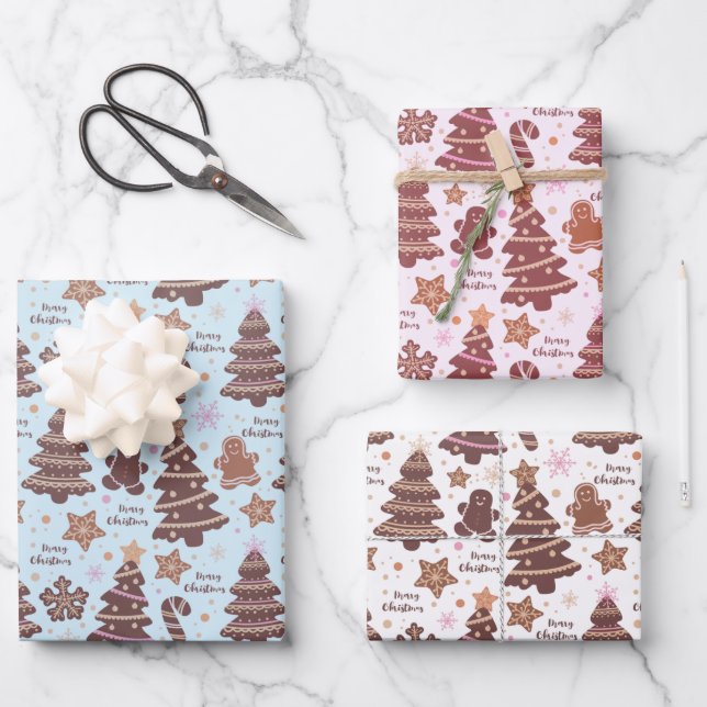 Hoja De Papel De Regalo Árboles de Navidad marrones Navidades de pan de je (Anverso)