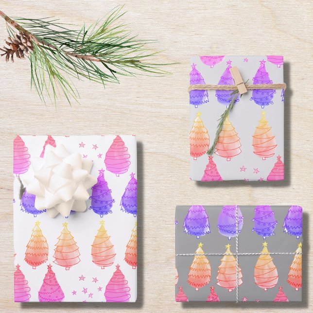 Hoja De Papel De Regalo Árboles de Navidad morado rosado (Subido por el creador)
