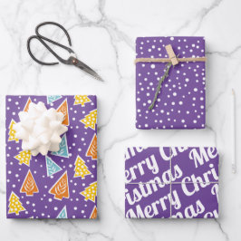 Hoja De Papel De Regalo Árboles de Navidad nevada "Feliz Navidad" morado
