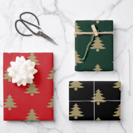Hoja De Papel De Regalo Árboles de Navidad pino rojo oscuro verde negro y 
