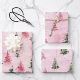 Hoja De Papel De Regalo Árboles de Navidad Rosa Verde