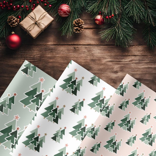 Hoja De Papel De Regalo Árboles de Navidad rústicos (Cute Rustic Christmas Trees Wrapping Paper Sheets)