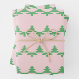 Hoja De Papel De Regalo Árboles de Navidad verdes y extravagantes en rosa 
