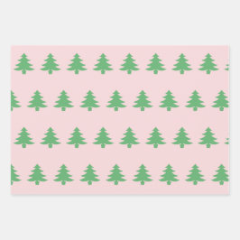 Hoja De Papel De Regalo Árboles de Navidad verdes y extravagantes en rosa