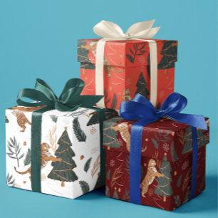 Hoja De Papel De Regalo Árboles de Navidad y antecedentes de patrón de tig