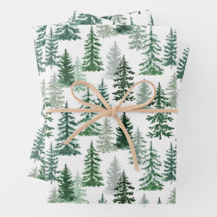 Hoja De Papel De Regalo Árboles de Navidad y nieve en el bosque