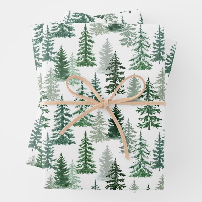 Hoja De Papel De Regalo Árboles de Navidad y nieve en el bosque (In situ)