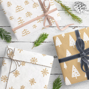 Hoja De Papel De Regalo Árboles modernos de Navidad marrones y blancos cop