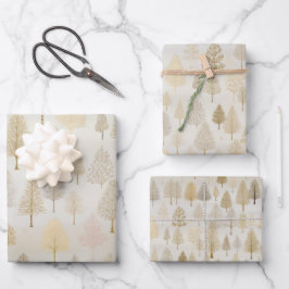 Hoja De Papel De Regalo Árboles navideños de color plata dorada