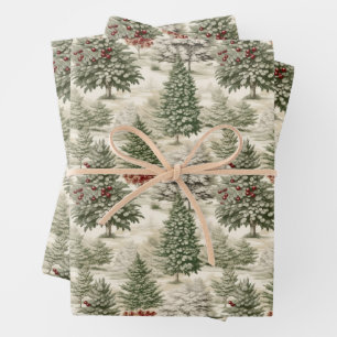 Hoja De Papel De Regalo Árboles navideños de época rústicos