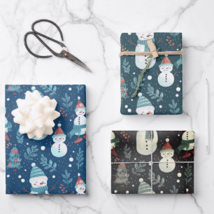Hoja De Papel De Regalo Árboles navideños de nieve y Navidades de copos de