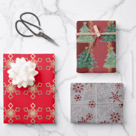 Hoja De Papel De Regalo Árboles navideños festivos copos de nieve