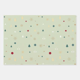 Hoja De Papel De Regalo Árboles navideños modernos Patrón verde oliva rojo