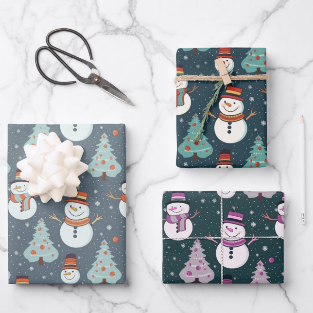 Hoja De Papel De Regalo Árboles navideños: Navidades de snowmen (Anverso)