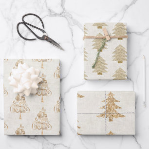 Hoja De Papel De Regalo Árboles navideños purpurina Gold Glam